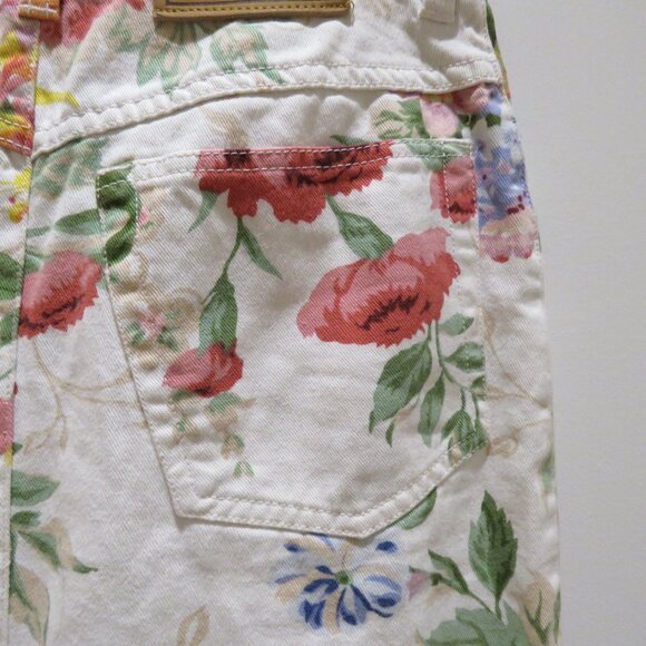 VINTAGE RALPH LAUREN Floral Midi Pencil Skirt in White Denim Preppy Cottagecore - Picture 15 of 16